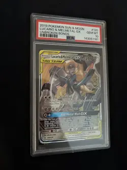 2019 POKEMON SUN & MOON UNBROKEN BONDS #120 LUCARIO & MELMETAL GX PSA 10 - Image 2