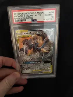 2019 POKEMON SUN & MOON UNBROKEN BONDS #120 LUCARIO & MELMETAL GX PSA 10 - Image 5
