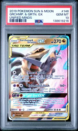 2019 POKEMON SUN & MOON UNIFIED MINDS #146 GARCHOMP & GIRATINA GX PSA 10 - Image 1