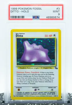 PSA 9 DITTO 3/62 Holo Rare Fossil Set WOTC 1999 - Pokemon Card - Image 1