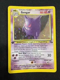 Pokemon Gengar Fossil 5/62 1st Edition Holo 1999 WOTC TCG Card - MP - Image 1