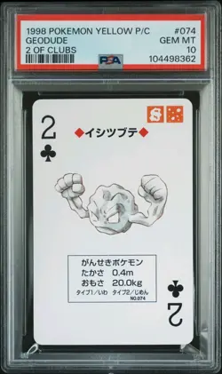 PSA 10 GEM MINT Pokemon Yellow Playing Card - Geodude 2 of Clubs (POP 2) - Image 2