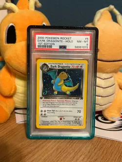 Pokemon- Dark Dragonite 5/82 Holo 1st Edition - PSA 8 - SWIRL . FREE GradedGuard - Image 1