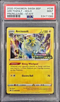 2020 POKEMON SWSH BLACK STAR STAFF PROMO #036 ARCTOZOLT-HOLO PSA 9 - Image 1