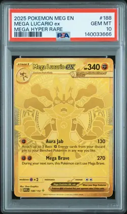 2025 POKEMON MEG EN-MEGA EVOLUTION MEGA HYPER RARE #188 MEGA LUCARIO EX PSA 10 - Image 1