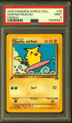 Pokemon Pokemon World Collection Promo French Pikachu surfeur 28 PSA 9 - Image 1