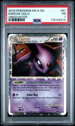 PSA 1! Espeon Prime 2010 Pokemon HeartGold & SoulSilver Undaunted #81 Holo - Image 1