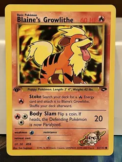 Blaine’s Growlithe - Pokemon Gym Challenge 62/132 - Common - 1st Edition - NM - Image 1