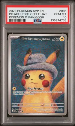 2023 POKEMON SVP EN-SV BLACK STAR PROMO #085 PIKACHU WITH GREY FELT HAT PSA 10 - Image 1