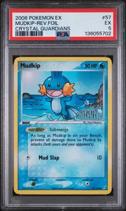 2006 POKEMON EX CRYSTAL GUARDIANS #57 MUDKIP-REVERSE FOIL PSA 5 - Image 1