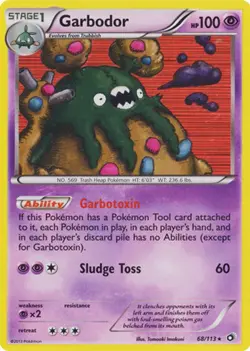 Moderately Played, English - 1 x Pokemon Garbodor - 68/113 - Holo Rare Legendary - Image 1