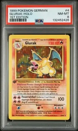 1999 POKEMON GERMAN #4 GLURAK-HOLO 1ST EDITION PSA 8 - Image 4