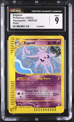 CGC 9 MINT Espeon 2003 Aquapolis H9/H32 Holo Pokemon Card - Image 1