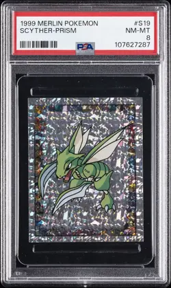 1999 MERLIN POKEMON #S19 SCYTHER-PRISM PSA 8 - Image 1