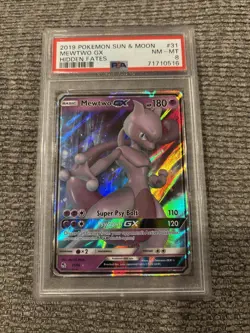 MEWTWO GX 2019 POKEMON S & M HIDDEN FATES RARE HOLO 31/68 PSA 8 Q0004 - Image 1