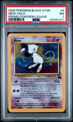 2000 POKEMON PROMO BLACK STAR POKEMON LEAGUE #9 MEW-HOLO PSA 7 - Image 1