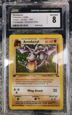 1999 Pokemon Fossill Prerelease Aerodactyl 1st Holo #1/62 CGC 8 - Image 1