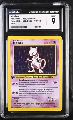 CGC 9 GERMAN Mewtwo 1999 Base Set 1st Edition 10/102 Holo Pokemon Card - Image 1