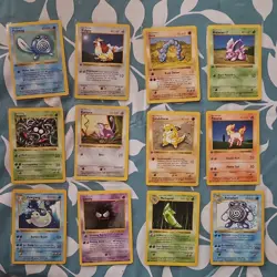 Pokemon Base Set 1st Edition (12) Cards Poliwag Pidgey Onix Nidoran Tangela - Image 1