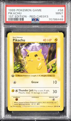 1999 POKEMON GAME 1ST ED-RED CHEEKS #58 PIKACHU PSA 9 - Image 1
