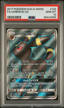 2017 POKEMON SUN & MOON #142 FULL ART/UMBREON GX PSA 10 - Image 1