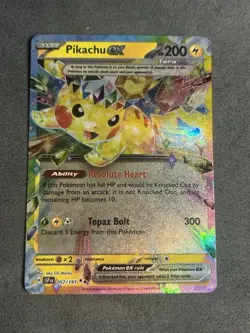 Pokemon TCG Pikachu EX Surging Sparks Ultra Rare Card 057/191 - Image 1