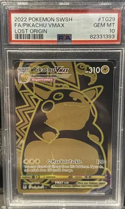 2022 Pokemon SWSH Lost Origin FA Pikachu VMAX #TG29/TG30 PSA 10 Full Art Gold - Image 1