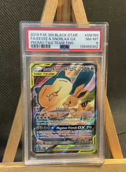 Pokemon Eevee & Snorlax Alternate Art Black-star Promo SM169 PSA 8 New Cert - Image 1