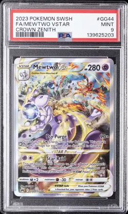 2023 POKEMON SWORD & SHIELD CROWN ZENITH #GG44 FULL ART/MEWTWO VSTAR PSA 9 - Image 1