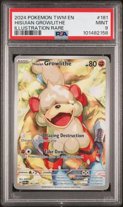 2024 Pokemon 181/167 Hisuian Growlithe Illustration Rare PSA 9 Mint - Image 1