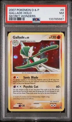 2007 POKEMON DIAMOND & PEARL SECRET WONDERS #6 GALLADE HOLO BLEED 6/132 PSA 7 - Image 1