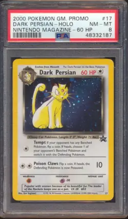 2000 POKEMON GAME PROMO DARK PERSIAN NINTENDO MAGAZINE #17 HOLO PSA 8! - Image 1