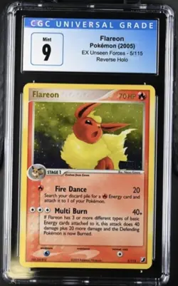 Pokemon FLAREON 5/115 (Reverse Holo Rare) Unseen Forces - CGC 9 - Image 1