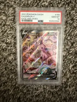 Pokemon Sword & Shield Evolving Skies Espeon V #180 Full Art PSA 10 - Image 1