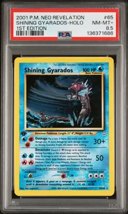 PSA 8.5 Shining Gyarados 1st Edition Neo Revelation Holo Pokemon Card #65 Clean! - Image 1