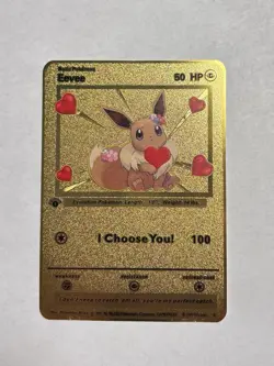 Eevee I Choose You! Romantic High Quality Gold Metal Fan Art Card Collectible - Image 1