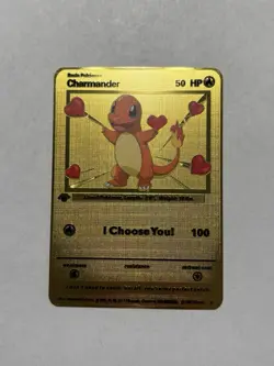 Charmander I Choose You! Romantic High Quality Gold Metal Fan Art Display Card - Image 1