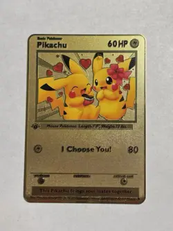 Pikachu Soulmates I Choose You! Romantic High Quality Gold Metal Fan Art Card - Image 1
