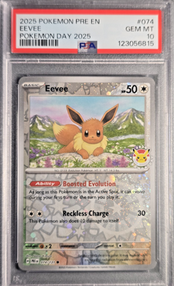PSA 10 Gem Mint 2025 Pokemon ~ Eevee ~ PRE EN - Pokemon Day 2025 #074 - Image 1