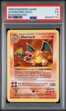 1999 POKEMON GAME SHADOWLESS #4 CHARIZARD-HOLO PSA 5 - Image 1