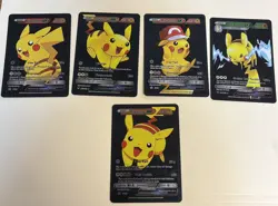 Custom Pikachu GX & VMAX Black Metal Cards – 5-Card Luxury Pokemon Display Set - Image 1