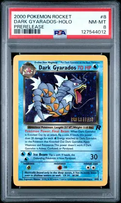 2000 POKEMON ROCKET PRERELEASE #8 DARK GYARADOS-HOLO PSA 8 - Image 1