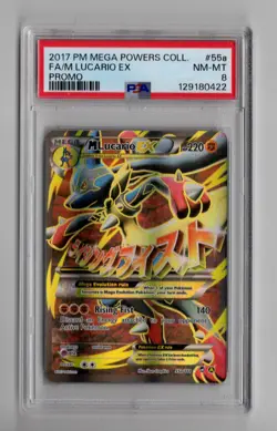 2017 POKEMON MEGA POWERS COLL PROMO #55A FULL ART/M LUCARIO EX PSA 8 - Image 1