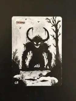 Altered Magic The Gathering Card Swamp BOOGIEMAN #3 Acrylic Colors Handmade - Image 2