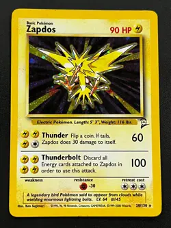 Zapdos 20/130 - Base Set 2 Holo Rare Pokemon TCG Card Vintage LP - Image 1