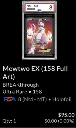 2015 POKEMON XY BREAKTHROUGH #158 FULL ART/MEWTWO EX PSA 8 - Image 1