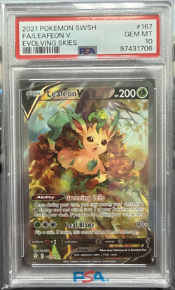 2021 Pokemon SWSH Evolving Skies Leafeon V ALT ART 167/203 PSA 10 - Image 1