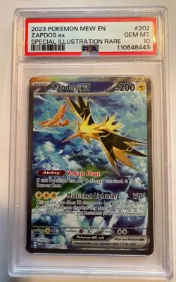 2023 POKEMON SV 151 #202/165 ZAPDOS EX SPECIAL ILLUSTRATION RARE PSA 10 - Image 1