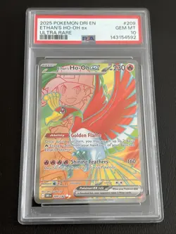 2025 POKEMON DRI EN-DESTINED RIVALS ULTRA RARE #209 ETHAN'S HO-OH EX PSA 10 - Image 1