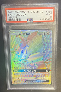 Tauros GX PSA Mint 9 Rainbow Secret Rare Full Art Pokemon Sun & Moon 156/149 - Image 1